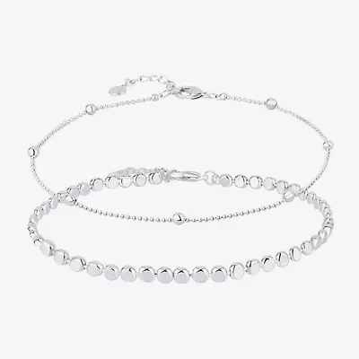 Silver Reflections Womens 10 Inch Solid Bead Round Ankle Bracelet