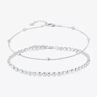 Silver Reflections Womens 10 Inch Solid Bead Round Ankle Bracelet