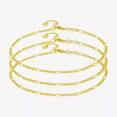 Silver Reflections Womens 14K Gold Over Brass 10 Inch Solid Figaro Ankle Bracelet