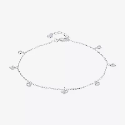 Silver Reflections Womens 10 Inch Solid Link Flower Ankle Bracelet