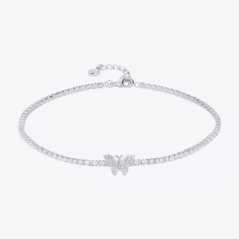 Silver Reflections Womens 10 Inch Butterfly Ankle Bracelet