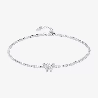 Silver Reflections Womens 10 Inch Butterfly Ankle Bracelet