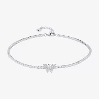 Silver Reflections Womens 10 Inch Butterfly Ankle Bracelet