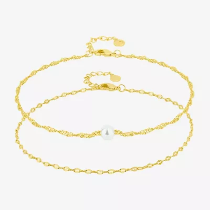 Silver Reflections Womens 14K Gold Over Brass 10 Inch Solid Singapore Ankle Bracelet