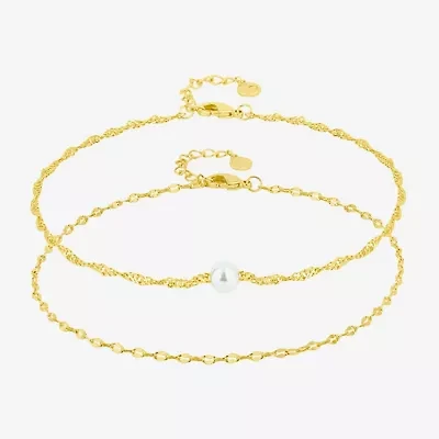 Silver Reflections Womens 14K Gold Over Brass 10 Inch Solid Singapore Ankle Bracelet
