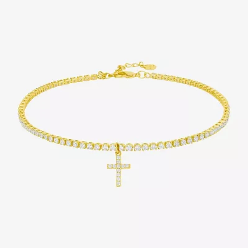 Silver Reflections Womens 14K Gold Over Brass 10 Inch Cross Ankle Bracelet