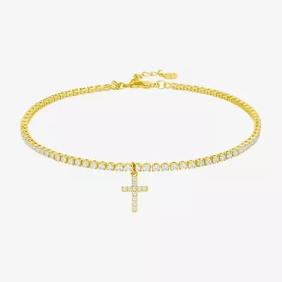 Silver Reflections Womens 14K Gold Over Brass 10 Inch Cross Ankle Bracelet
