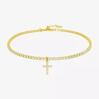 Silver Reflections Womens 14K Gold Over Brass 10 Inch Cross Ankle Bracelet