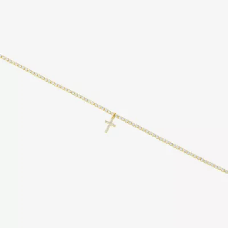Silver Reflections Womens 14K Gold Over Brass 10 Inch Cross Ankle Bracelet