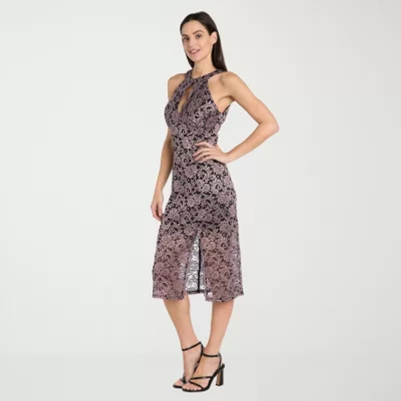 R & M Richards Lace Womens Sleeveless Midi Sheath Dress
