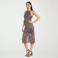 R & M Richards Lace Womens Sleeveless Midi Sheath Dress
