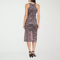 R & M Richards Lace Womens Sleeveless Midi Sheath Dress
