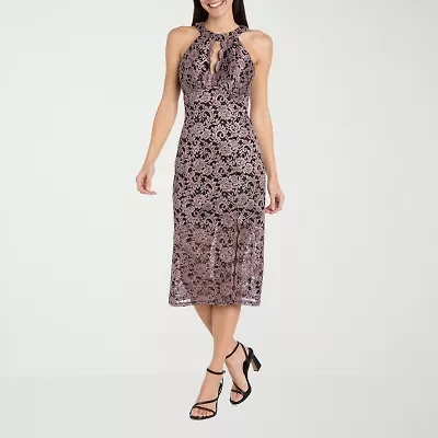R & M Richards Lace Womens Sleeveless Midi Sheath Dress