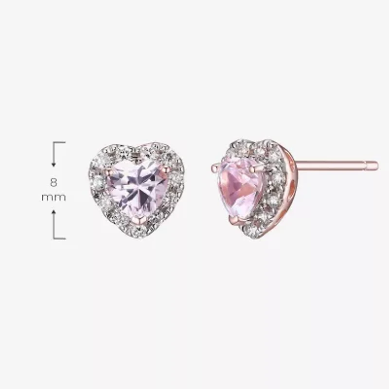 Lab Grown Pink Sapphire & 1/5 CT. T.W. Lab Grown White Diamond 18K Rose Gold Over Silver 8mm Heart Stud Earrings