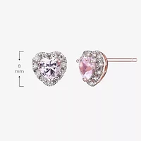 Lab Grown Pink Sapphire & 1/5 CT. T.W. Lab Grown White Diamond 18K Rose Gold Over Silver 8mm Heart Stud Earrings