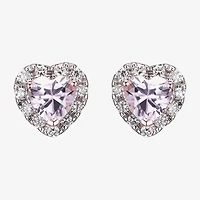 Lab Grown Pink Sapphire & 1/5 CT. T.W. Lab Grown White Diamond 18K Rose Gold Over Silver 8mm Heart Stud Earrings