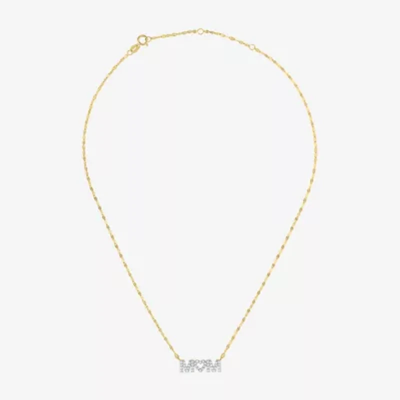 (G-H / I1-12) "Mom" Womens 1/3 CT. T.W. Lab Grown White Diamond 10K Gold Heart 16 Inch Pendant Necklace