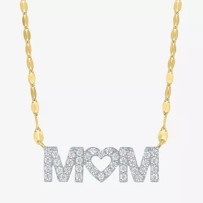 (G-H / I1-12) "Mom" Womens 1/3 CT. T.W. Lab Grown White Diamond 10K Gold Heart 16 Inch Pendant Necklace