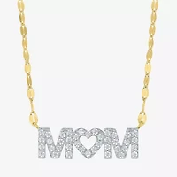 (G-H / I1-12) "Mom" Womens 1/3 CT. T.W. Lab Grown White Diamond 10K Gold Heart 16 Inch Pendant Necklace