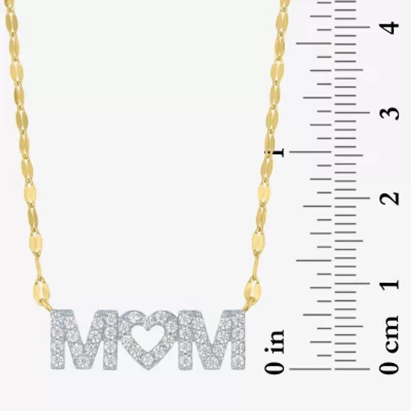 (G-H / I1-12) "Mom" Womens 1/3 CT. T.W. Lab Grown White Diamond 10K Gold Heart 16 Inch Pendant Necklace