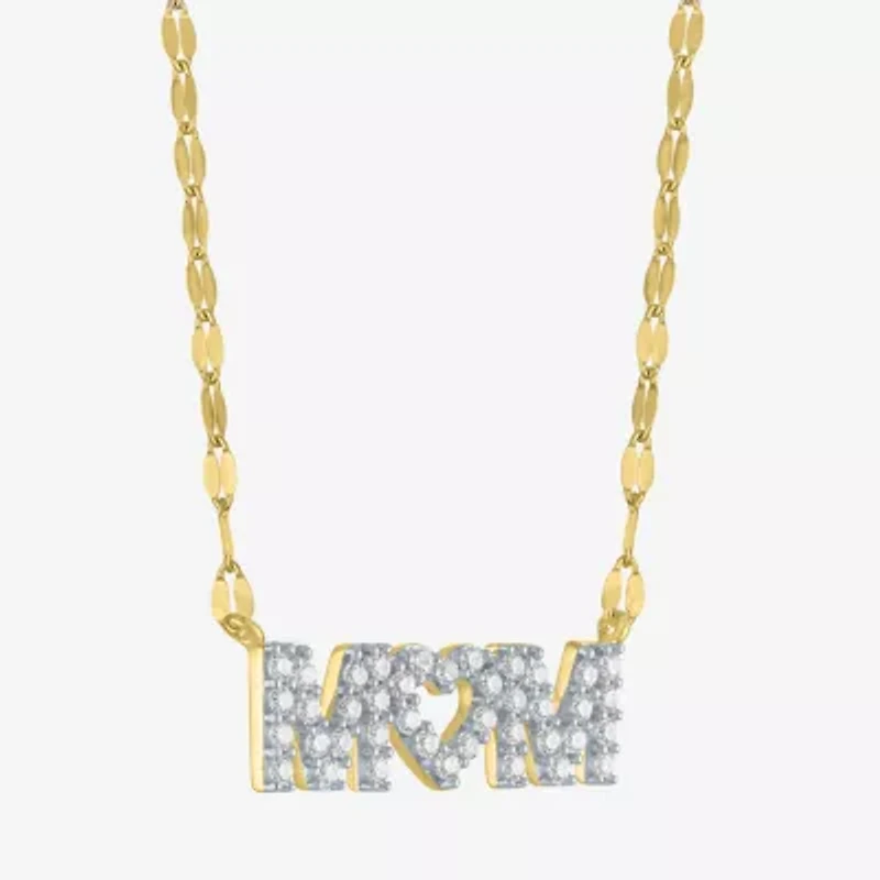 (G-H / I1-12) "Mom" Womens 1/3 CT. T.W. Lab Grown White Diamond 10K Gold Heart 16 Inch Pendant Necklace