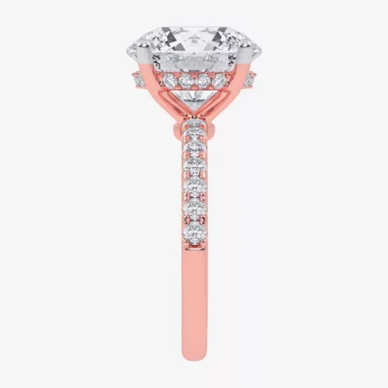 (G-H / Si1-Si2) Womens 5 1/2 CT. T.W. Lab Grown White Diamond 14K Gold Round Side Stone Engagement Ring
