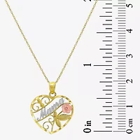 "Mama" Womens 10K Tri-Color Gold Heart 18 Inch Pendant Necklace
