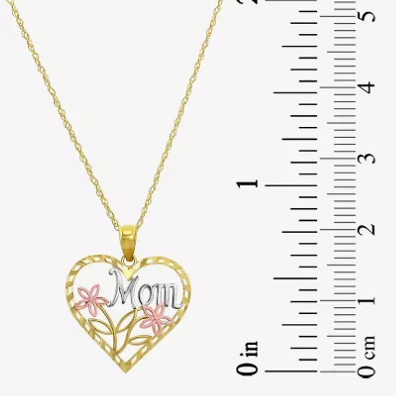 "Mom" Womens 10K Tri-Color Gold Heart 18 Inch Pendant Necklace
