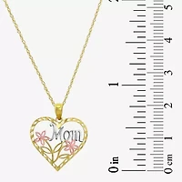 "Mom" Womens 10K Tri-Color Gold Heart 18 Inch Pendant Necklace