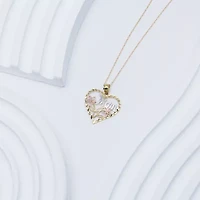 "Mom" Womens 10K Tri-Color Gold Heart 18 Inch Pendant Necklace