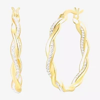 Womens Crystal 24K Gold Over Silver 28.3mm Round Hoop Earrings