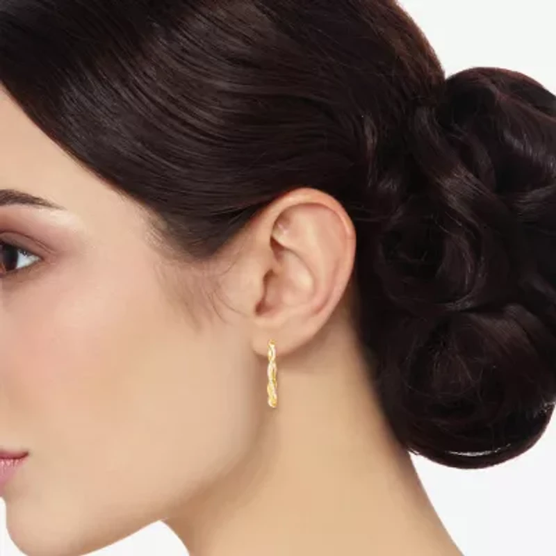 Womens Crystal 24K Gold Over Silver 28.3mm Round Hoop Earrings