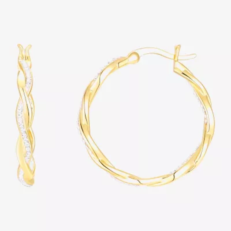 Womens Crystal 24K Gold Over Silver 28.3mm Round Hoop Earrings