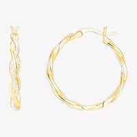 Womens Crystal 24K Gold Over Silver 28.3mm Round Hoop Earrings