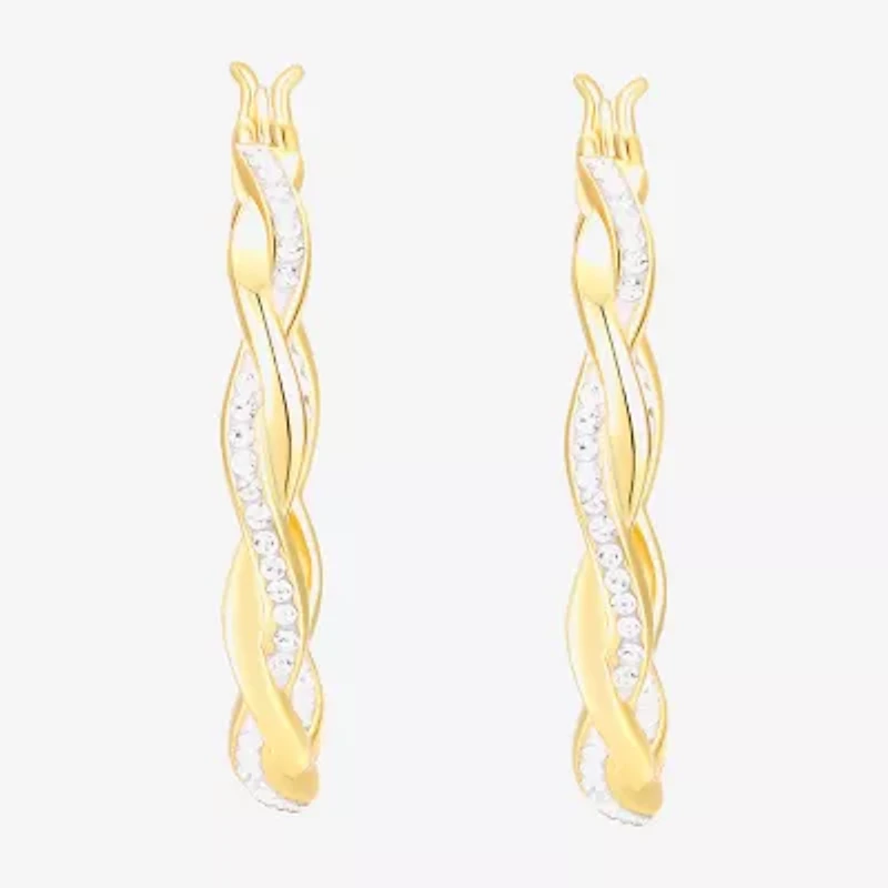 Womens Crystal 24K Gold Over Silver 28.3mm Round Hoop Earrings
