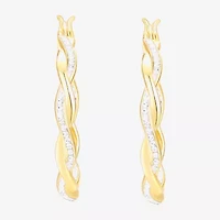 Womens Crystal 24K Gold Over Silver 28.3mm Round Hoop Earrings
