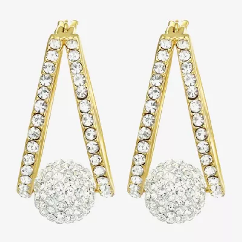 Womens Crystal 24K Gold Over Silver 18.3mm Round Hoop Earrings