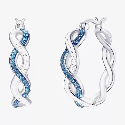 Womens Blue Crystal Sterling Silver 25mm Round Hoop Earrings