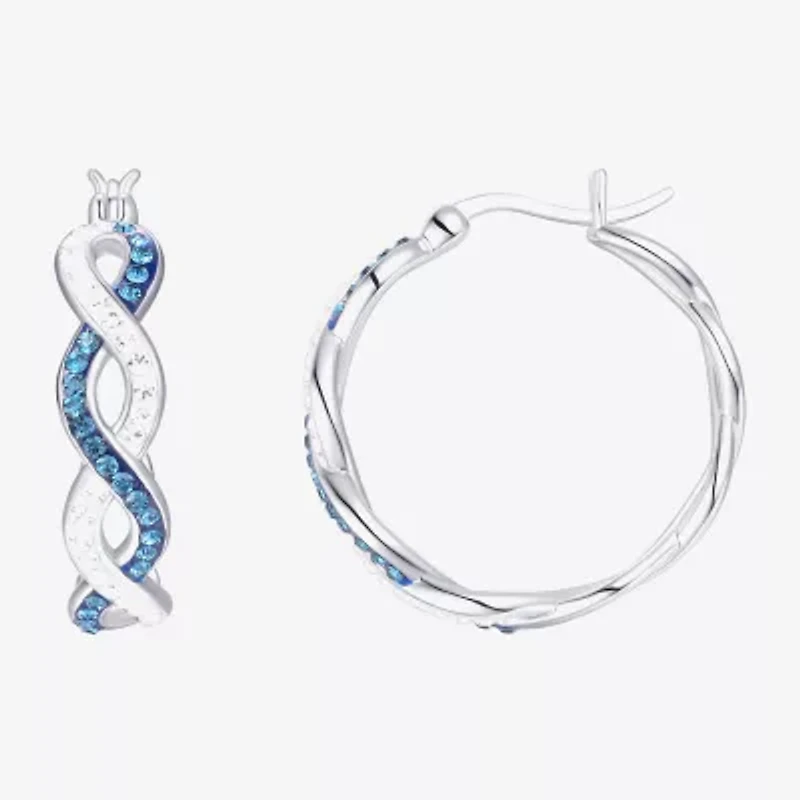 Womens Blue Crystal Sterling Silver 25mm Round Hoop Earrings