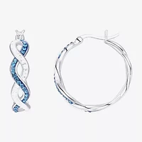 Womens Blue Crystal Sterling Silver 25mm Round Hoop Earrings