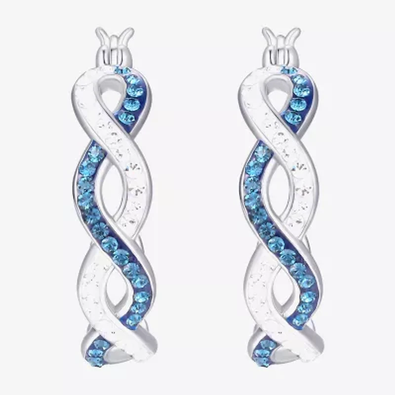 Womens Blue Crystal Sterling Silver 25mm Round Hoop Earrings