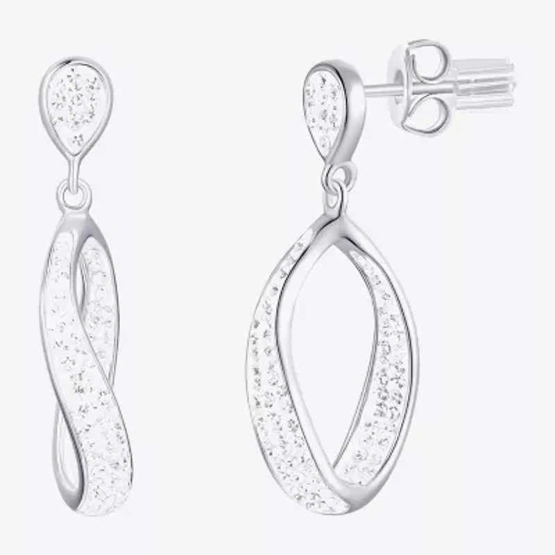 Womens White Crystal Sterling Silver Round Drop Earrings