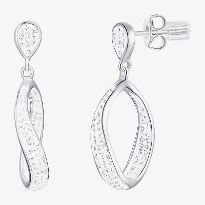 Womens White Crystal Sterling Silver Round Drop Earrings