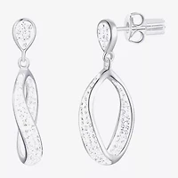 Womens White Crystal Sterling Silver Round Drop Earrings