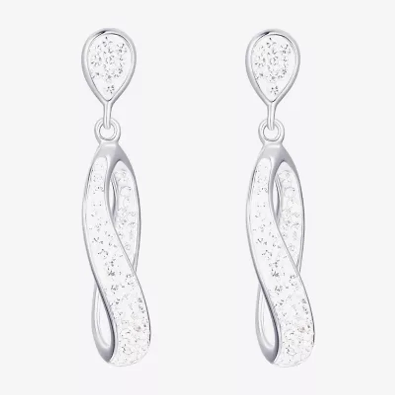 Womens White Crystal Sterling Silver Round Drop Earrings
