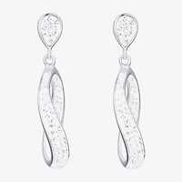 Womens White Crystal Sterling Silver Round Drop Earrings