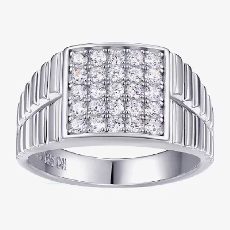 Mens Cubic Zirconia Sterling Silver Square Signet Ring