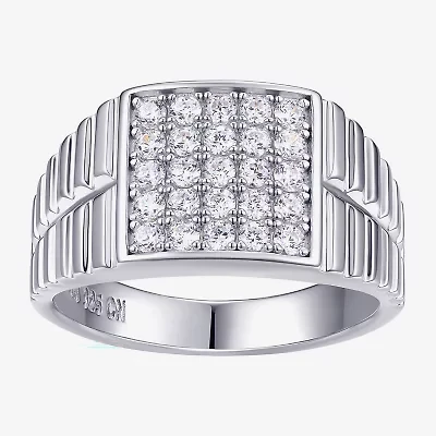 Mens Cubic Zirconia Sterling Silver Square Signet Ring