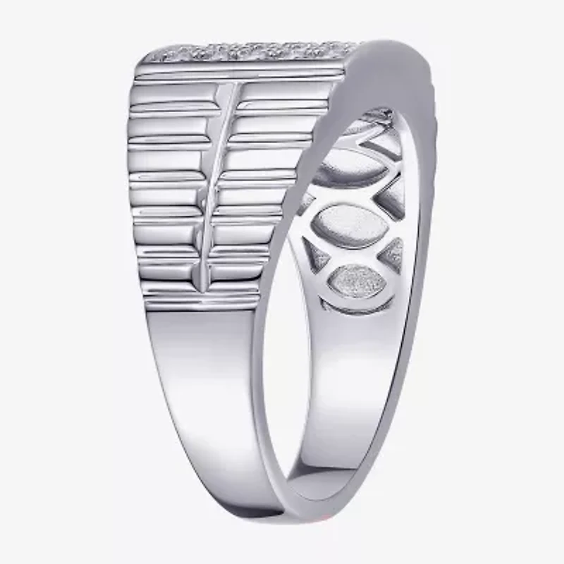 Mens Cubic Zirconia Sterling Silver Square Signet Ring