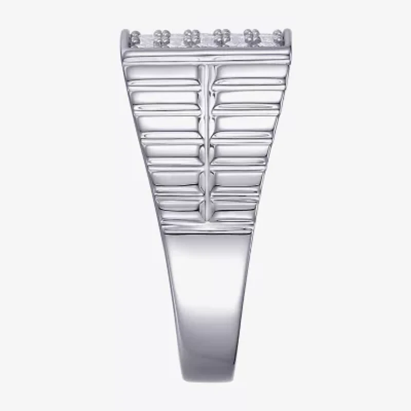 Mens Cubic Zirconia Sterling Silver Square Signet Ring